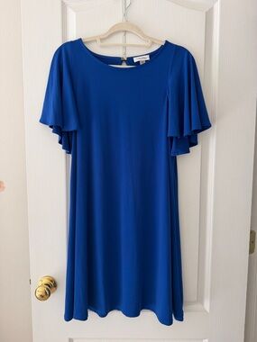 Calvin Klein Cobalt Blue Midi Dress with Flutter Sleeves